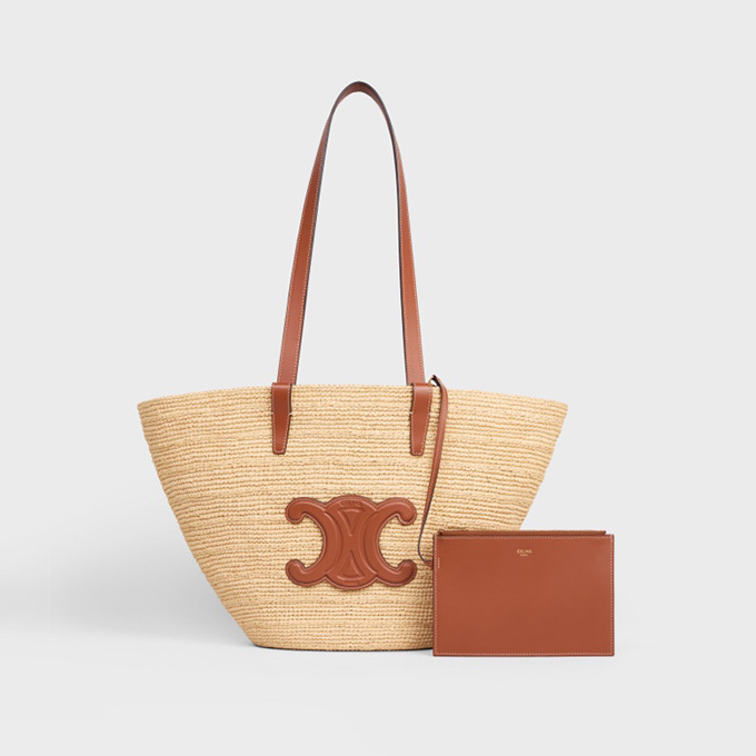 celine triomphe raffia leather tote bag